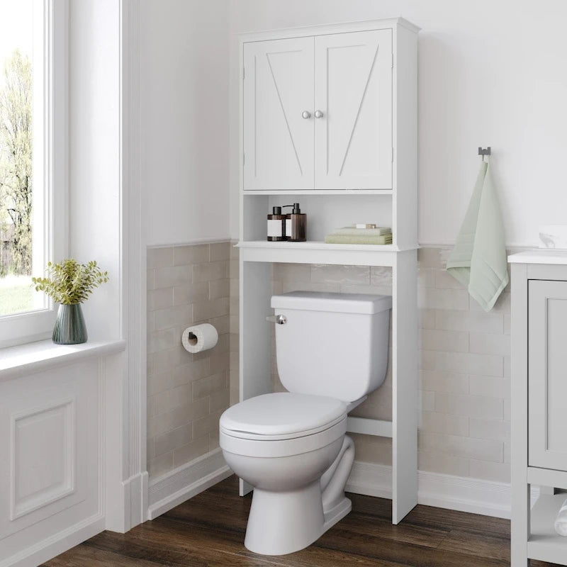 Armoire de salle de bain de style rustique à suspendre au-dessus des toilettes avec étagères et portes à fermeture magnétique