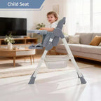 Chaise haute pliable pour bébés et tout-petits, chaise haute en cuir PU avec dossier réglable, hauteur d'assise, plateau amovible, harnais de sécurité 5 points et roues verrouillables