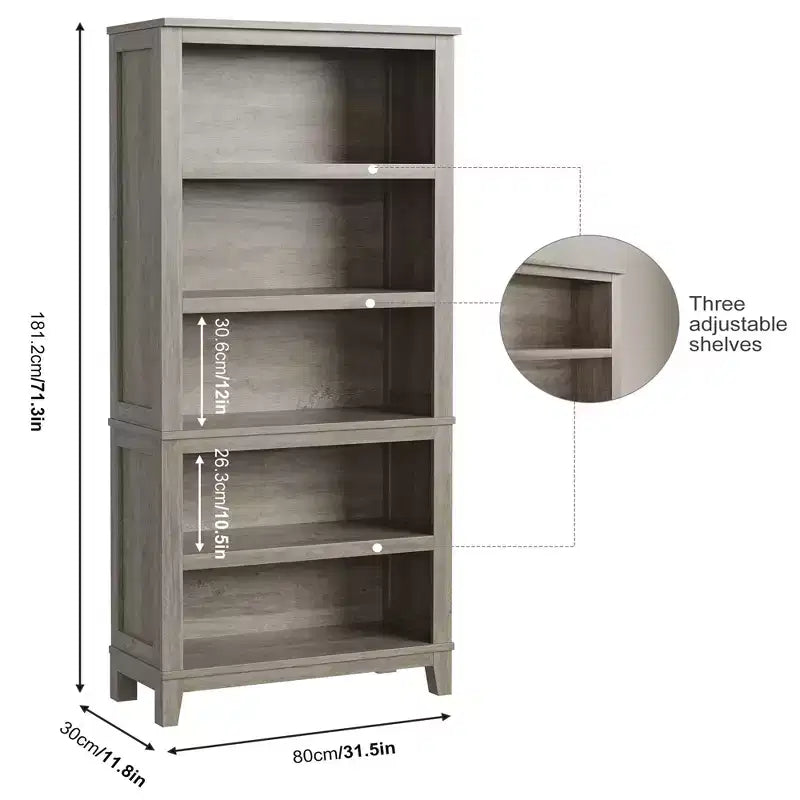 GustoWave 71 Grande bibliothèque avec étagères réglables 80 cm de large Étagère en bois à 5 niveaux Bibliothèques de style Ferme Bibliothèque Vintage