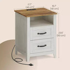 Lot de 2 tables de chevet de ferme avec port de chargement USB - Tables de nuit à 2 tiroirs, design rustique et moderne
