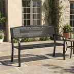 Banc d'extérieur en métal 2 places pour jardin, bancs en acier avec dossier géométrique pour terrasse, jardin et porche