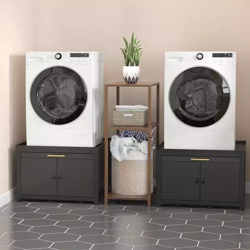 Socle pour laveuse et sécheuse en métal robuste noir/blanc – Unité simple, anti-vibration