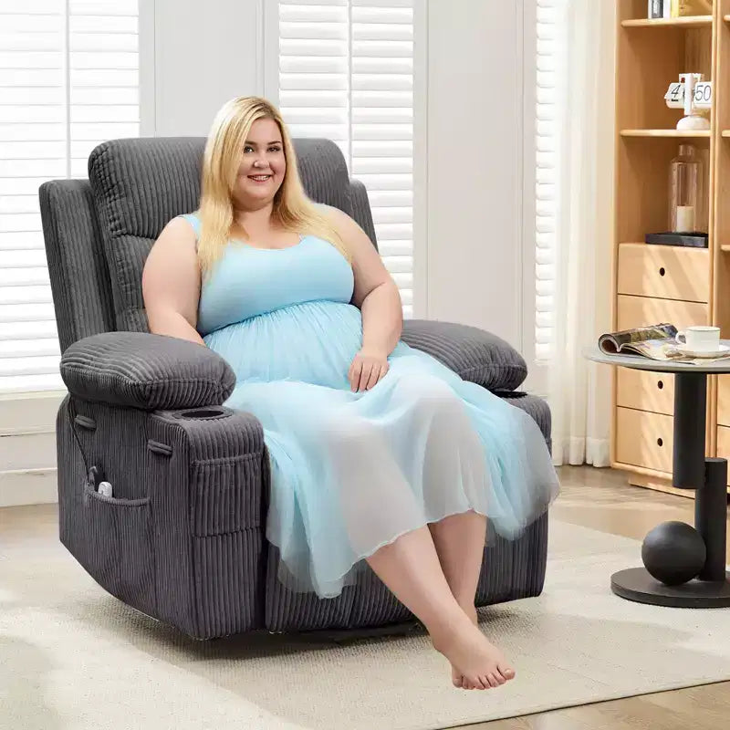 Fauteuil inclinable releveur avec massage et chauffage, fauteuils inclinables électriques surdimensionnés, siège de cinéma maison avec 2 porte-gobelets latéraux, fauteuil simple inclinable à bascule