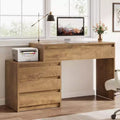 Bureau informatique Lantine avec 5 tiroirs, bureau de direction en bois avec meuble de classement et support pour imprimante pour bureau à domicile, petits espaces