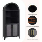 Acekool Armoire de cuisine bombée avec portes en rotin, meuble de rangement de ferme à 5 niveaux pour cuisine, salle à manger, salon