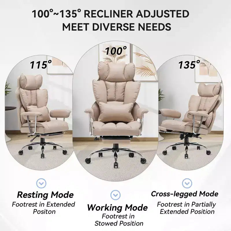 Efomao Chaise de Bureau Ergonomique 400 lbs, Grande Chaise d'Ordinateur en Cuir PU pour Personnes de Grande Taille, Fauteuil de Direction avec Repose-Pieds et Soutien Lombaire