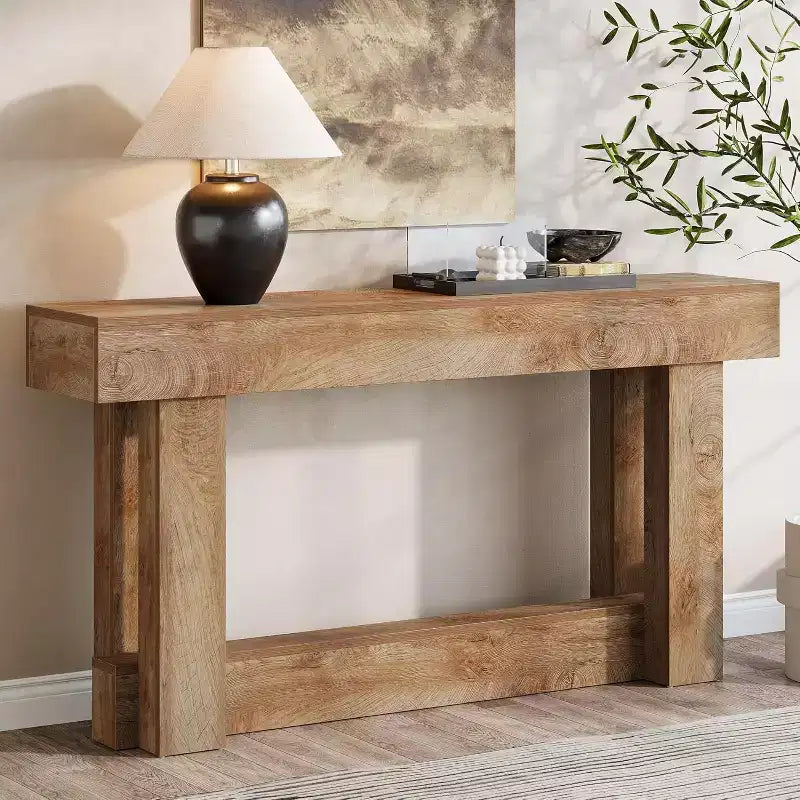 Console en bois de 62,99 po, table d'entrée de ferme étroite et longue à 2 niveaux
