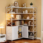 Étagère d'angle – Bibliothèque d'angle à 6 niveaux avec rangement, étagère en forme de L style ferme avec placard, bibliothèque industrielle moderne pour bureau à domicile