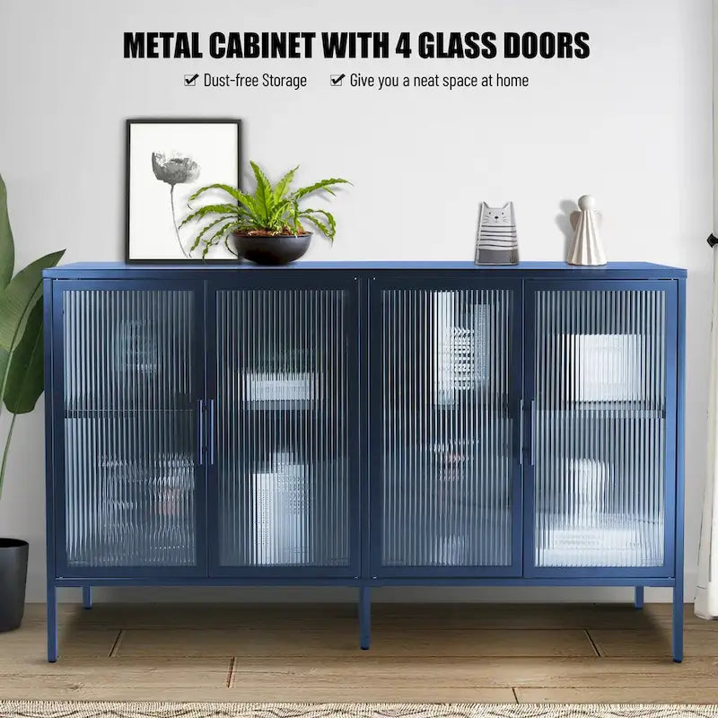 Meuble en métal et verre trempé avec étagère réglable