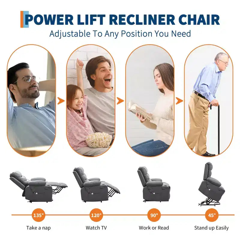 Fauteuil inclinable releveur avec massage et chauffage, fauteuils inclinables électriques surdimensionnés, siège de cinéma maison avec 2 porte-gobelets latéraux, fauteuil simple inclinable à bascule