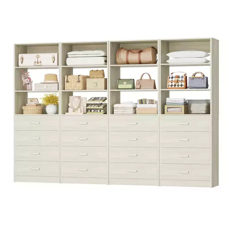 Système de rangement de placard avec tiroirs et étagères en bois
