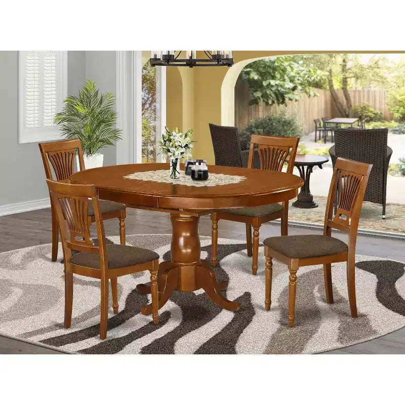 Ensemble de salle à manger HomeStock Belmont Portland avec table à rallonge de 45 cm et chaises de cuisine, marron selle
