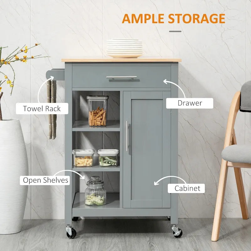 HOMCOM Desserte de cuisine compacte à roulettes, chariot de service roulant avec étagère de rangement et tiroir pour salle à manger