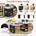 Table à manger extensible Whisen, table îlot mobile roulante avec 3 rallonges amovibles, meuble de rangement