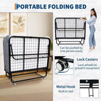 Lit pliant avec matelas pour adultes, lits d'appoint portables, lit pliant avec cadre en métal, matelas en mousse à mémoire de forme 5 et poche de rangement latérale