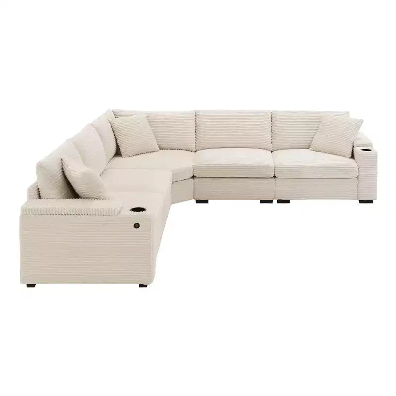 Canapé d'angle modulable en velours côtelé 106 avec accoudoir, rangement, porte-gobelets, chargeur USB et canapé modulaire surdimensionné confortable