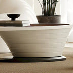 Table basse ovale en verre, style moderne et minimaliste, base grise, 130 cm - L 130 cm l 65 cm H 36,5 cm