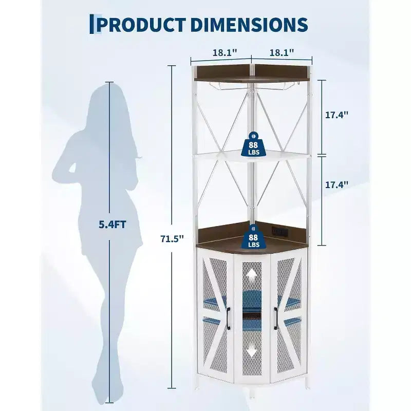Meuble de bar d'angle Garvee à 5 niveaux, meuble à liqueurs de 181,6 cm de haut avec lumières LED pour la maison