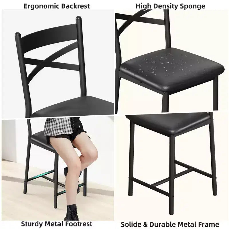 Lot de 4 tabourets de bar, chaises de bar rembourrées en PU, chaises d'îlot de cuisine avec dossier en X et repose-pieds en métal, chaises de comptoir noires