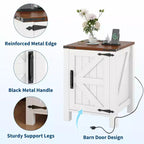Lot de 2 tables de chevet de ferme avec station de recharge, table de nuit rustique avec porte de grange et étagère réglable, petite table d'appoint pour chambre et salon.