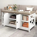Table basse d'appoint en bois style rustique avec grande étagère de rangement