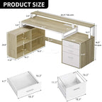 Bureau d'angle en L de 165 cm avec LED RVB, support d'écran et armoire de rangement – 1 personne | Blanc / Chêne / Gris anthracite / Noir