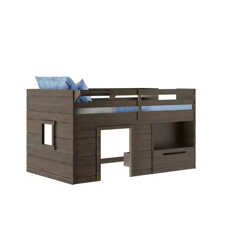 Lit mezzanine bas Max & Lily Modern Farmhouse avec tiroir de rangement, lit en bois massif pour enfants