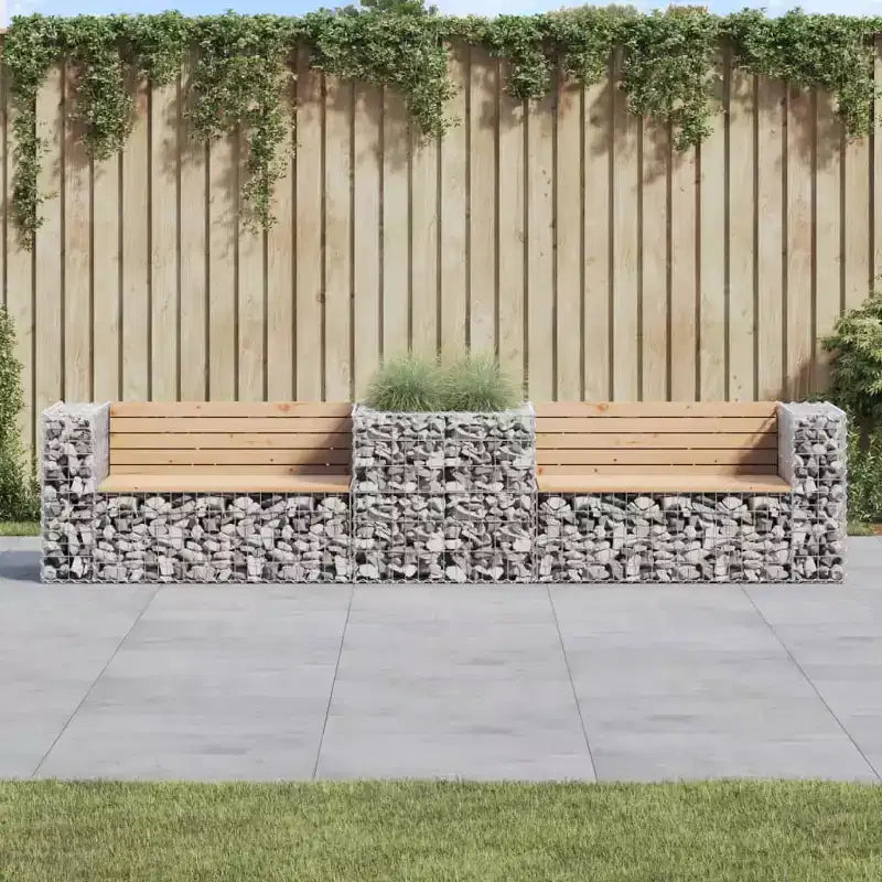 Banc de jardin avec panier gabion Bois naturel et argent