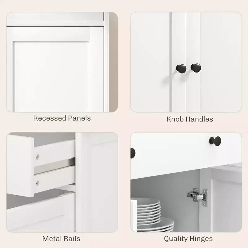 Buffet bas HOMCOM avec rangements, Meuble de cuisine moderne avec 4 portes, 2 tiroirs et 2 étagères réglables, Meuble de bar à café