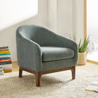 Fauteuil tonneau moderne Augus en bouclette avec pieds en bois massif par HULALA HOME