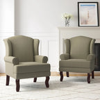 2 fauteuils d'appoint à dossier haut traditionnels, revêtus de tissu
