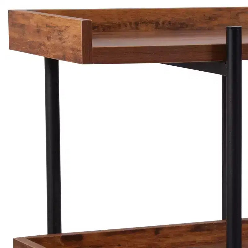 3-Shelf 35H Storage Bookcase with Black Metal Frame – Rustic Wood Grain Finish