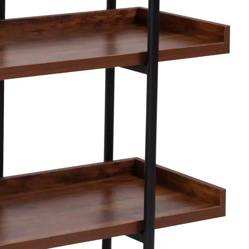 3-Shelf 35H Storage Bookcase with Black Metal Frame – Rustic Wood Grain Finish
