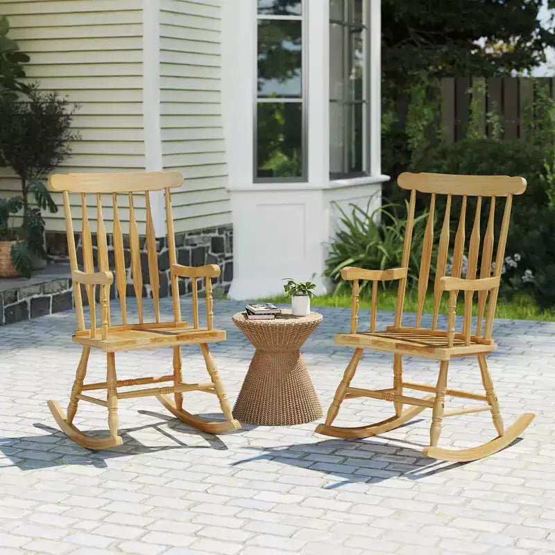 Costway Lot de 2 chaises à bascule en bois, finition brillante, blanc/café