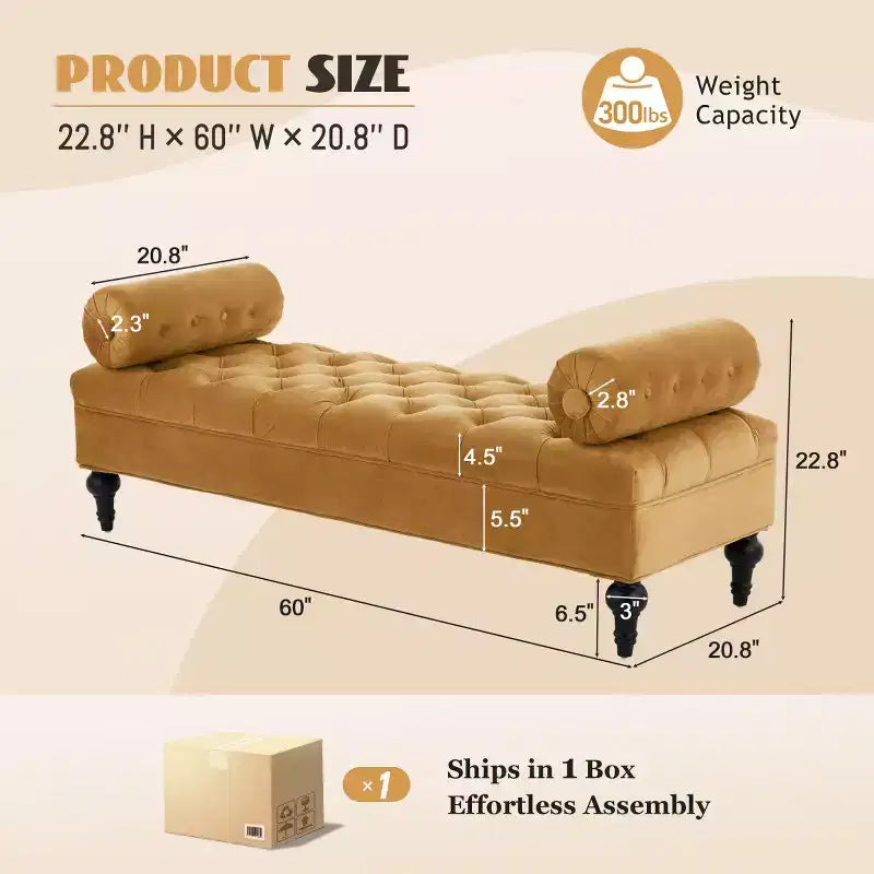 Banc de bout de lit moderne pour chambre à coucher, banc de fenêtre rembourré en velours avec 2 oreillers détachables pour salon ou entrée - Panipeachy