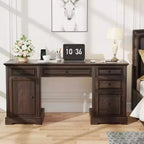 Bureau exécutif 60 po de style campagnard pour bureau à domicile – Bureau d'écriture en bois avec tiroirs, rangement d'armoire, bureau rustique pour le travail et les études