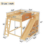 Lit mezzanine Bellemave avec tête de lit rembourrée et étagères de rangement, cadre de lit mezzanine en bois massif avec échelle et toboggan pour enfants