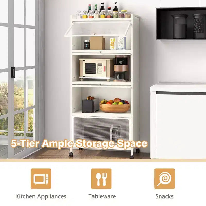 Meuble de cuisine Costway à 5 niveaux avec rangement, buffet mobile pour micro-ondes, portes basculantes, blanc/noir/gris/vert