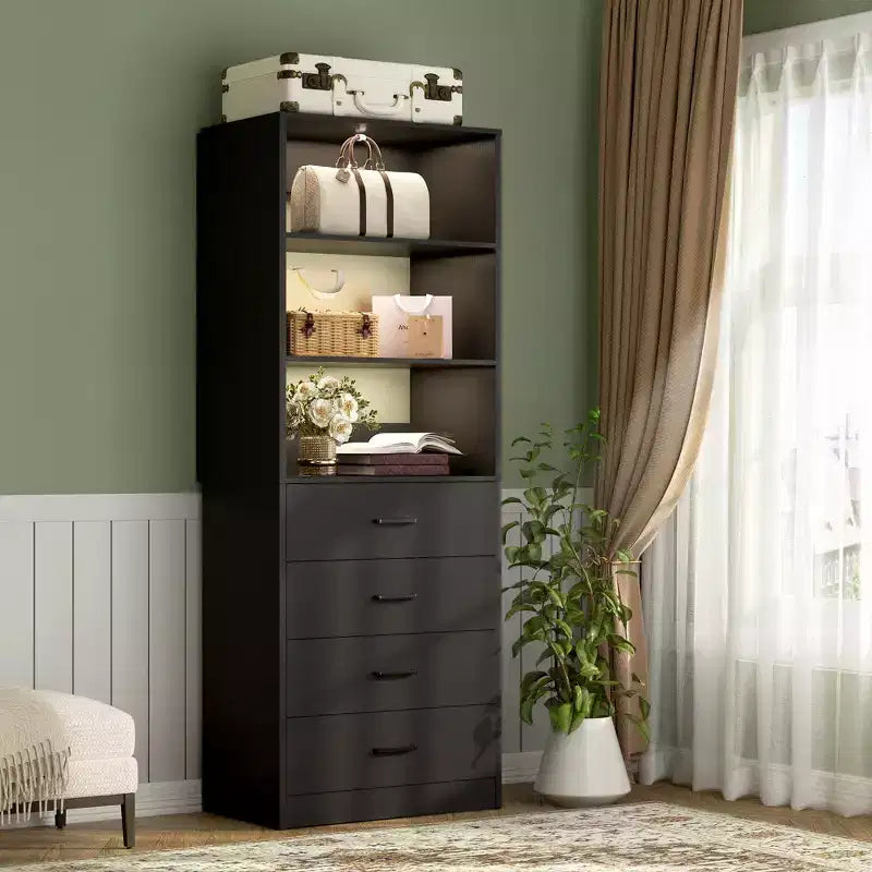 Système de rangement de placard avec tiroirs et étagères en bois