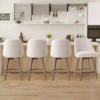 Lot de 4 tabourets de bar pivotants à hauteur de comptoir Bekrvio 26 po avec dossiers et pieds en bois, tabourets de bar rembourrés en tissu lin/similicuir pour îlot de cuisine