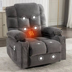 Fauteuil inclinable gris surdimensionné avec fonctions de chauffage et de massage, inclinaison à 150°, bascule à 30°, port USB pour la recharge et 2 porte-gobelets