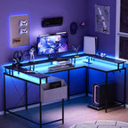COZONY Bureau de jeu en forme de U/L 78", bureau d'ordinateur réversible avec prises de courant, lumières LED, support de moniteur et étagère de rangement, bureau d'angle pour le bureau à domicile