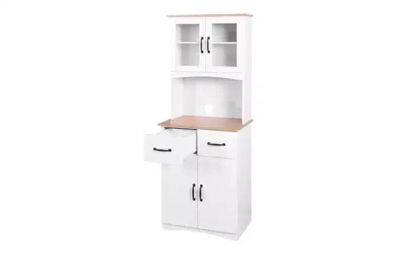 23 Armoires de cuisine en bois, armoire de garde-manger avec portes vitrées et tiroirs, étagères réglables, blanche