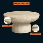 Table basse ronde Lunexa de LeisureMod, table d'appoint à piédestal en pierre de fibre pour utilisation intérieure ou extérieure, design sculpté avec patins antidérapants