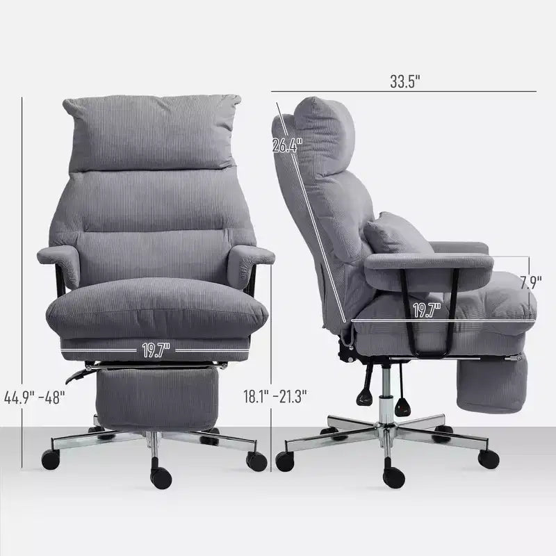 Fauteuil de bureau de direction avec soutien lombaire, repose-pieds, dossier haut inclinable, rembourré