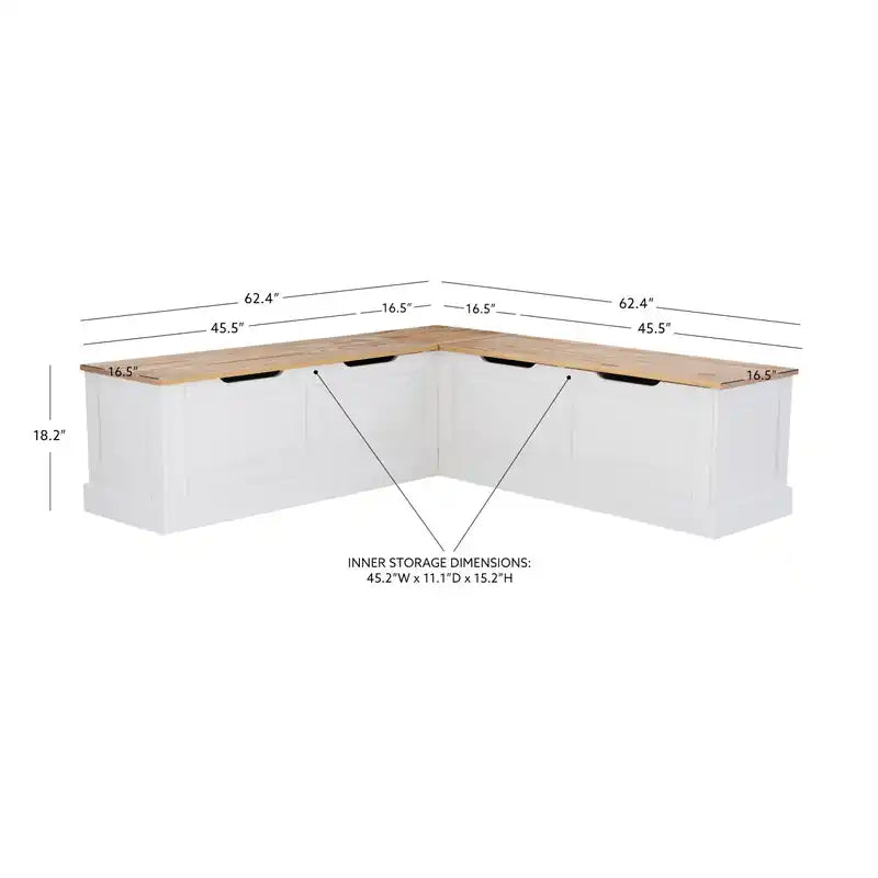 Banquette d'angle sans dossier - Naturel et blanc