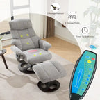 Fauteuil inclinable de massage pivotant 360° en chenille avec ottoman, massage et siège chauffant