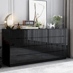 Commode haute brillance 63 po avec 8 tiroirs lumineux et plateau spacieux