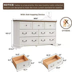 Commode 7 tiroirs de 54 po pour chambre à coucher, coffre de rangement rustique vintage pour salon et couloir