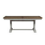 Ensemble de salle à manger avec table à tréteaux 6 pièces "Farmhouse Reimagined" blanc antique et châtaigne